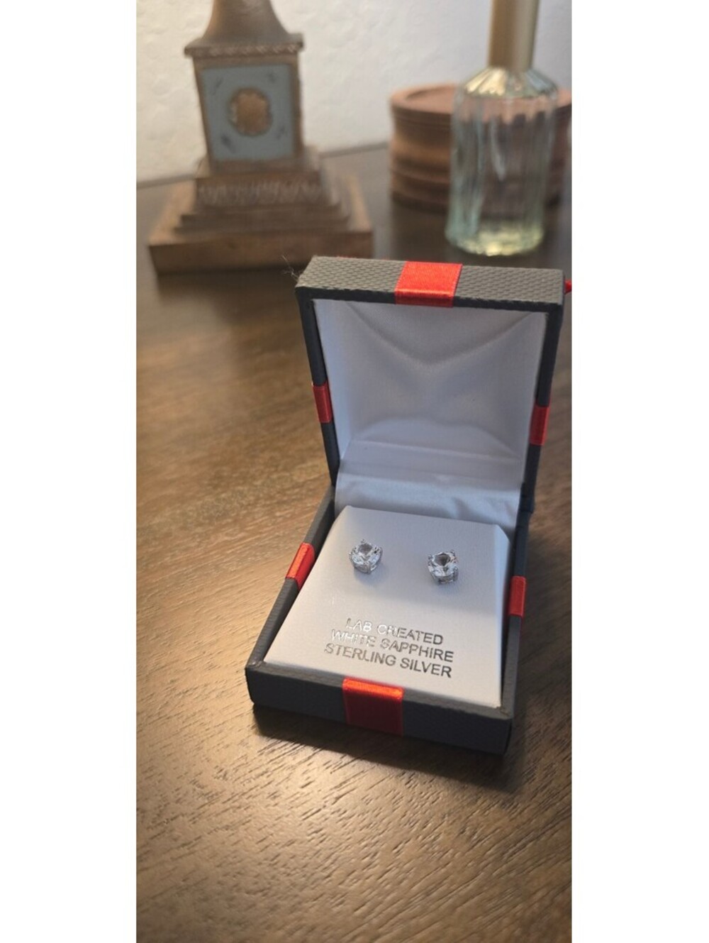 Sterling Silver Simulated Sapphire Stud Earrings with Gift Box
